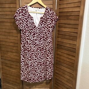 LOFT Burgundy and White Patterned Midi Dress